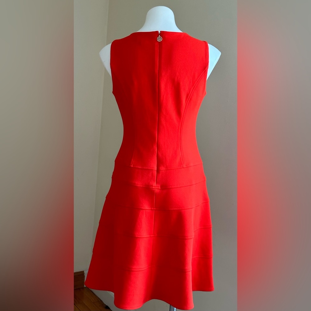 Tommy Hilfiger Bright Red Midi Sleeveless Dress SZ 8 Zipper In Back with Symbol - Picture 5 of 12